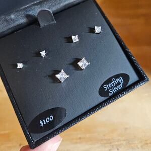 R.H. Macy & Co. 3PCS Princess-Cut Stud Earrings in Sterling Silver